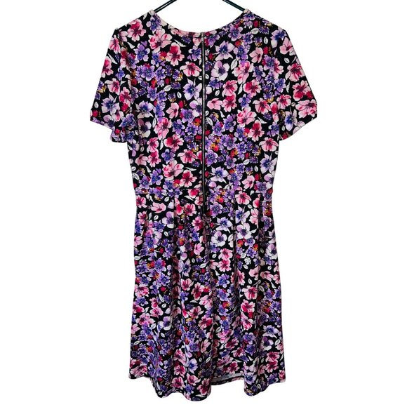 LuLaRoe Floral Short-Sleeve Fit & Flare Dress Pink Purple Large - Picture 2 of 5